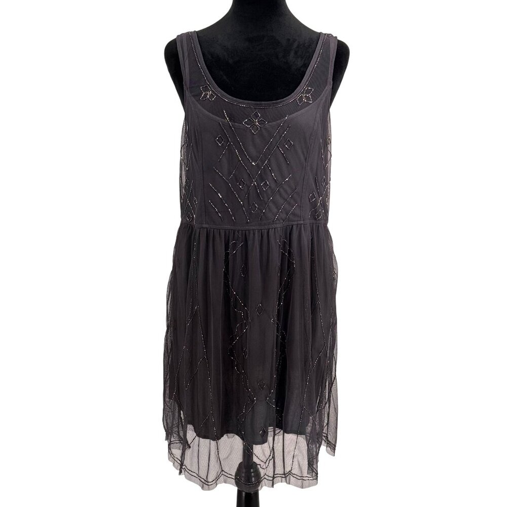 Abercrombie Fitch Babydoll Dress Womens Size‎ L Embellished Layered Beaded Fairy